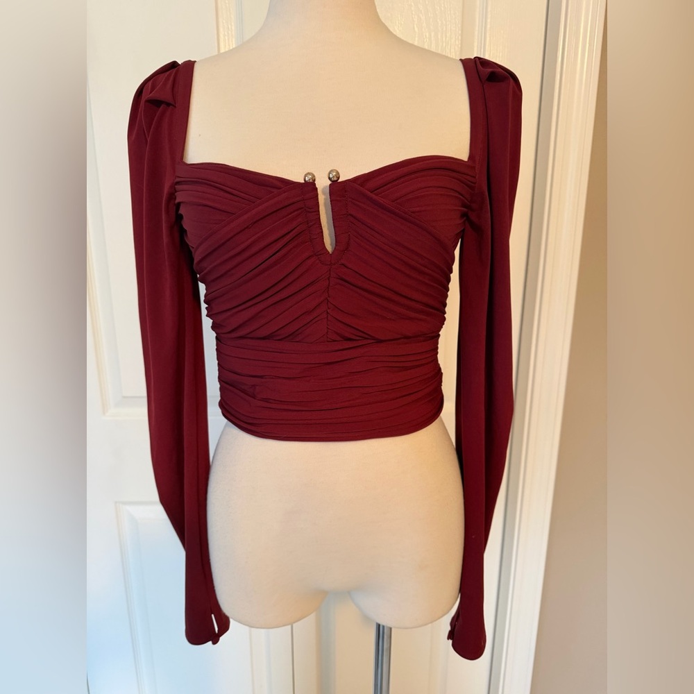 Self-Portrait Deep Red Ruched Blouse